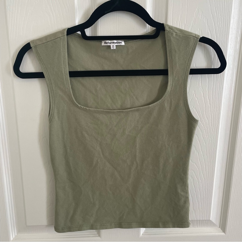 Reformation Keegan Knit Top Artichoke Green
